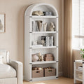 Bibliothèque à 5 étagères avec arche, 182 cm de haut, meuble de rangement et d’exposition de style rustique en bois pour bureau, salon ou maison (blanc)