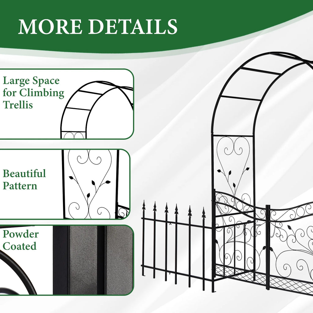 Arche de jardin Ktaxon, arche en fer pour plantes grimpantes, arche de jardin de 7,2 pi avec siège, résistante aux intempéries, noire