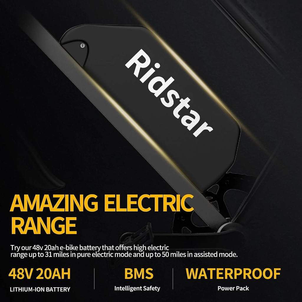 Vélo électrique pour adultes Ridstar, moto électrique à pneus larges de 20 pouces, vélo électrique de 1 000 W avec batterie amovible 48 V/20 Ah, transmission Shimano 7 vitesses, suspension intégrale