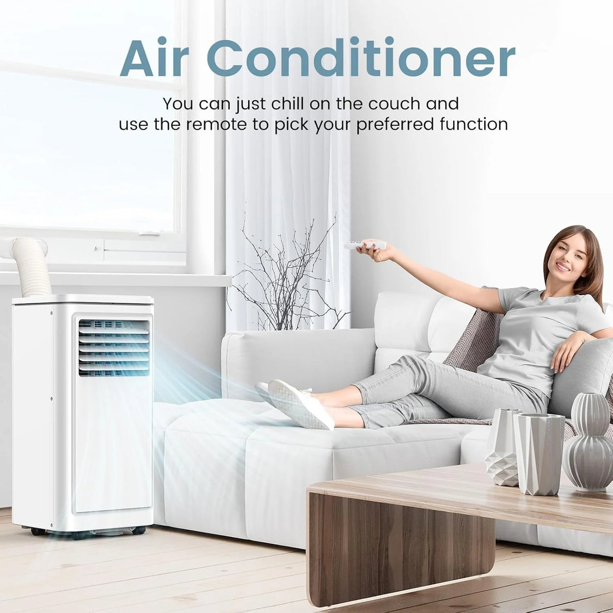 Climatiseur portable Auseo, 8 000 BTU ASHRAE, climatiseur silencieux 4-en-1 avec déshumidificateur, ventilateur, mode sommeil et filtre lavable pour des pièces allant jusqu’à 350 pi²