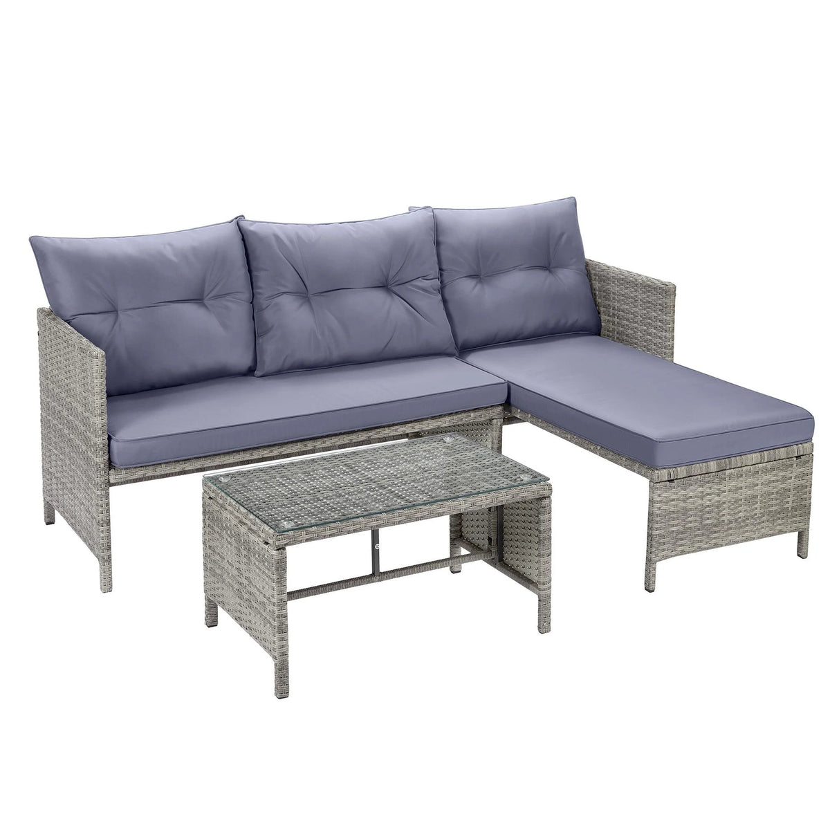 Ensemble de canapés de jardin en rotin, 4 pièces, salon d’angle d’extérieur en résine tressée PE résistante aux intempéries, ensemble de conversation avec coussins et table en verre pour terrasse, jardin, bord de piscine ou deck