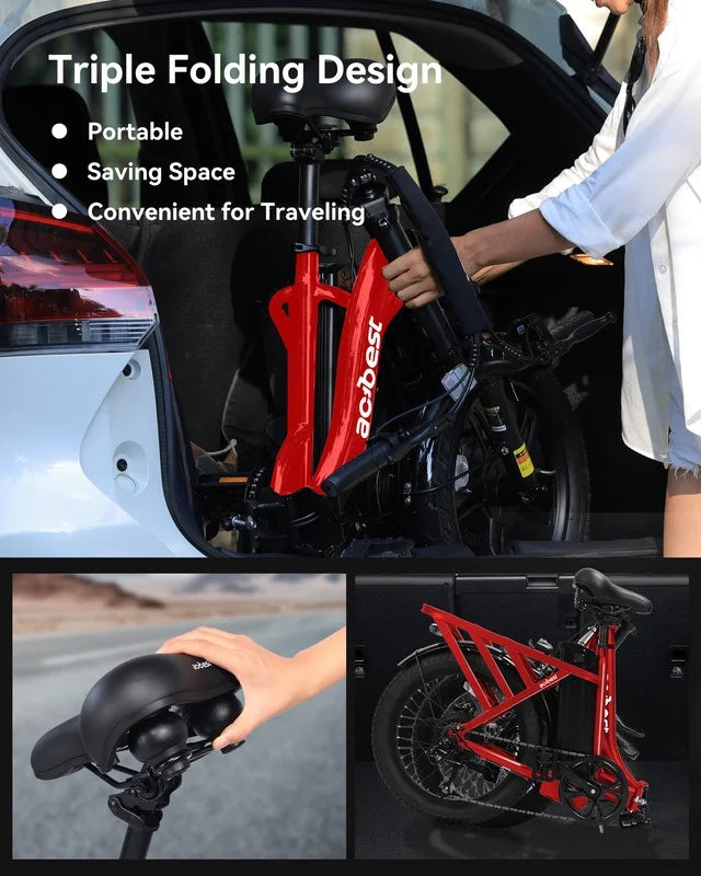 Vélo électrique Actbest pour adultes, Mars 20'' Pneu large Vélo pliant électrique avec moteur de pointe 1200W, 7 vitesses 28MPH, Batterie amovible 48V 499Wh, Potence de vélo réglable, Vélo électrique pliable UL2849 (Noir)