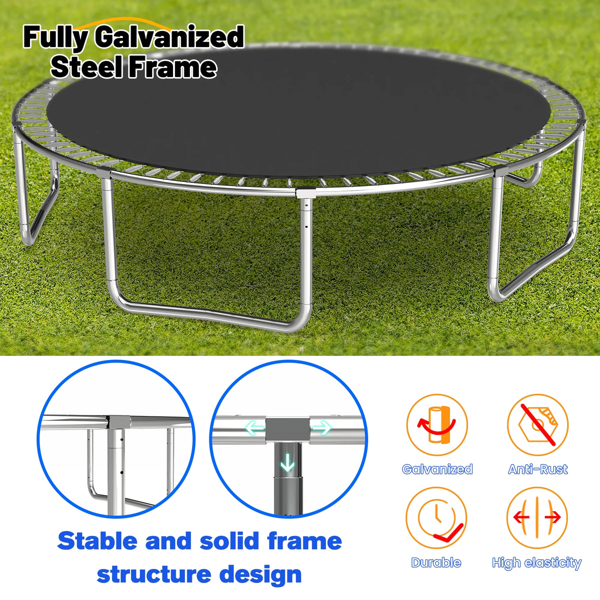 Trampoline de 14 pieds avec panier de basket, trampoline d'extérieur avec filet de protection, bleu