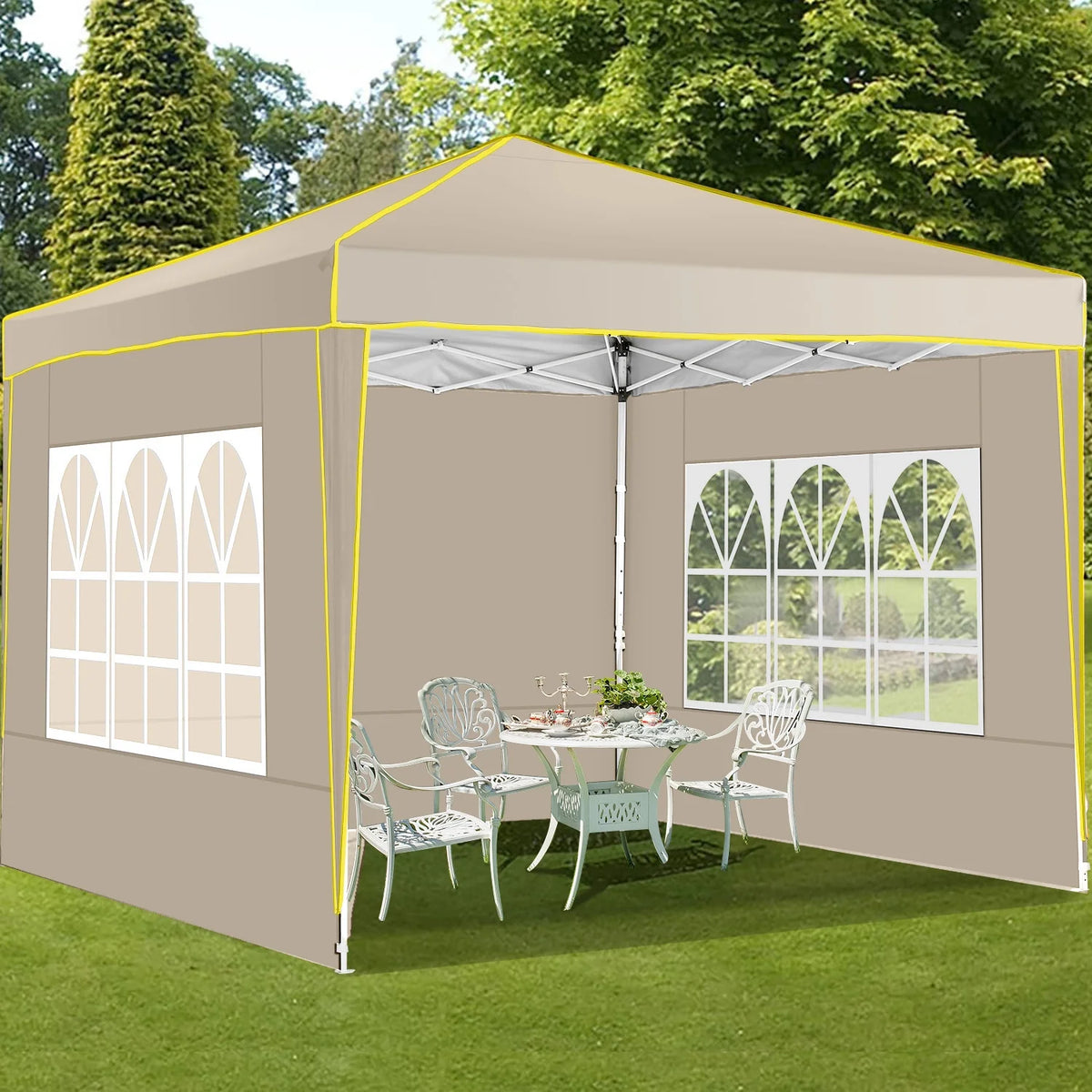 HOTEEL Chapiteau pop-up 10x10 avec murs latéraux, Tente imperméable pour fêtes et événements de mariage, Gazébo d'extérieur instantané avec sac de transport, piquets, cordes et sacs de sable, Noir