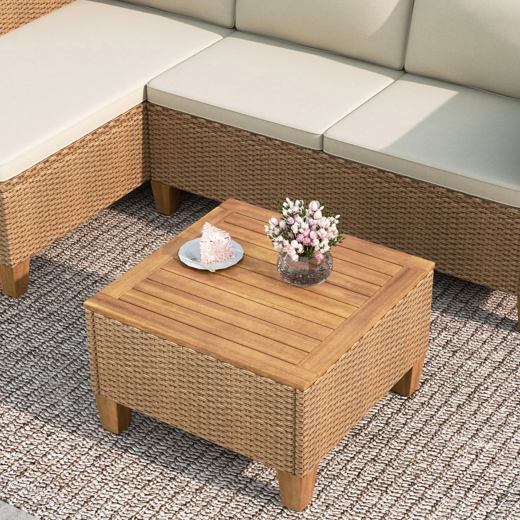 Ensemble de salon de jardin 3 pièces MF Studio, canapé d’angle modulable en résine tressée toutes saisons avec table et coussins, beige