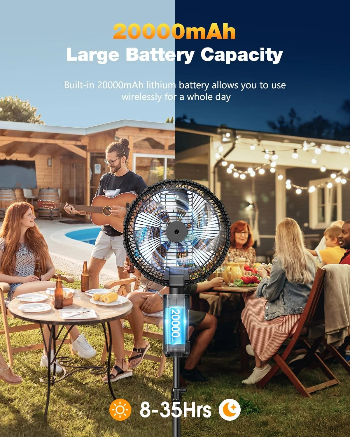 Produits de ventilation portables, ventilateur brumisateur d'extérieur 12 pouces 20000mAh, adapté aux terrasses extérieures