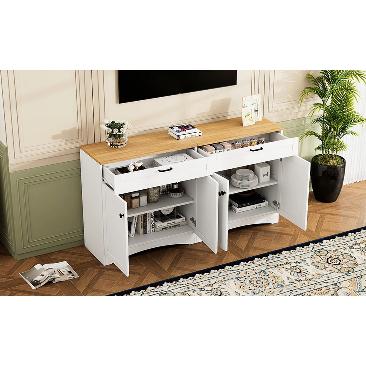 72h Garde-manger en paire, 2, Étagères réglables, , Finition noire 2 Bibliothèques , Armoire de style vintage