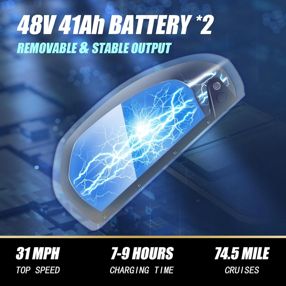 Vélo électrique AKEZ Kingkong 3000 W Peak 1500 W, moto tout-terrain électrique 31 mi/h pour adultes, VTT électrique 48 V 41 A avec double batterie amovible, pneus larges de 20 pouces, 7 vitesses, freins hydrauliques