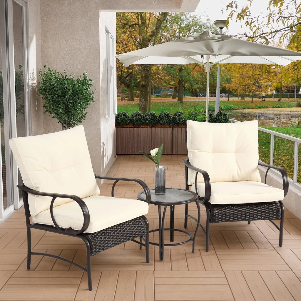 Ensemble de salon de jardin Villeston 3 pièces en résine tressée, avec 2 chaises et une table pour terrasse ou jardin, bleu