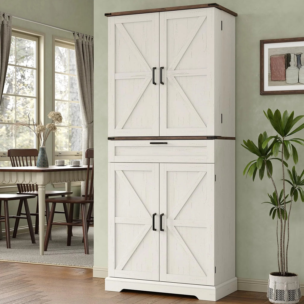 FUSOU Armoire de rangement de cuisine 72'', Armoire haute avec 8 étagères de porte, 2 placards et 1 tiroir, Meuble autoportant pour cuisine, salle à manger, salle de bain, buanderie