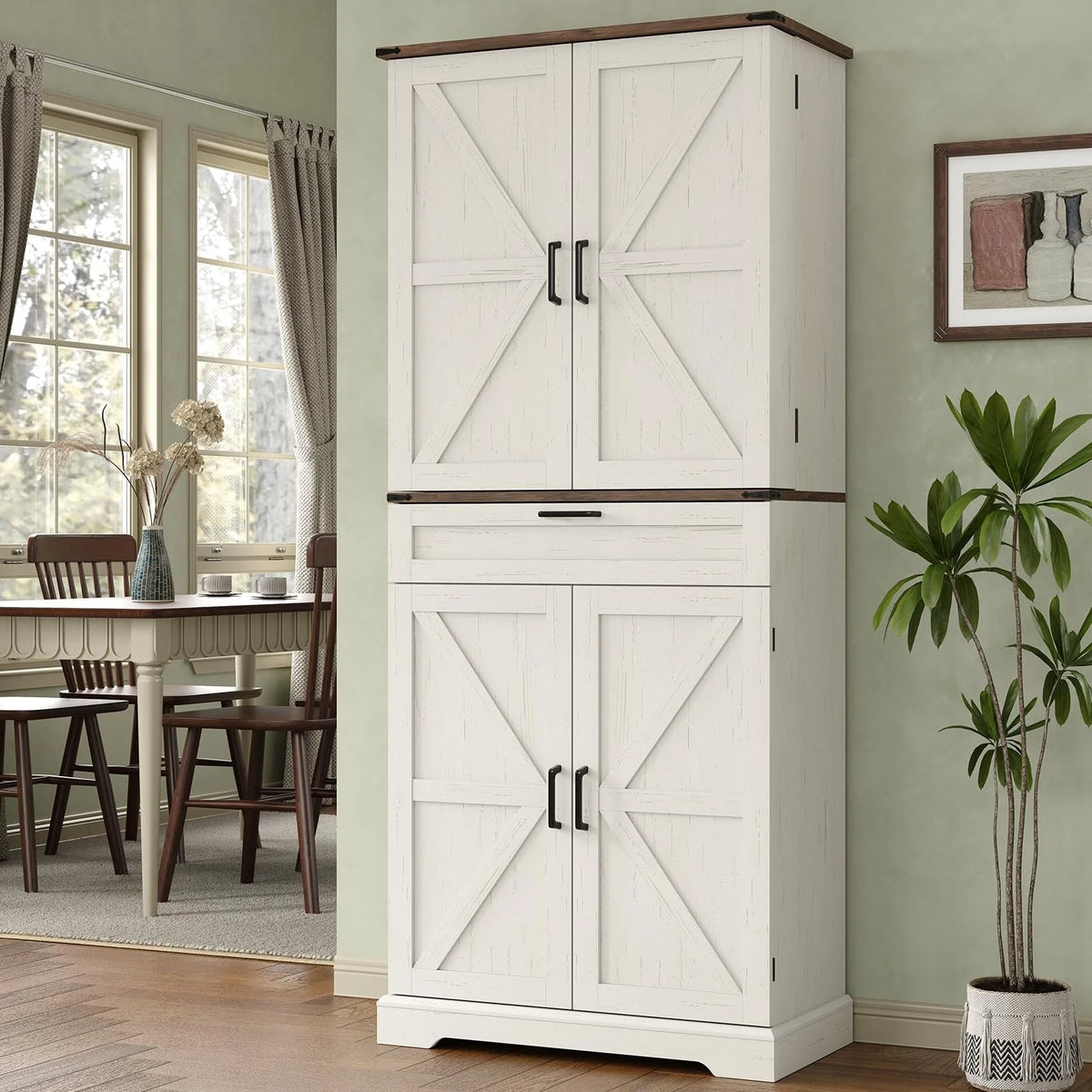 FUSOU Armoire de rangement de cuisine 72'', Armoire haute avec 8 étagères de porte, 2 placards et 1 tiroir, Meuble autoportant pour cuisine, salle à manger, salle de bain, buanderie