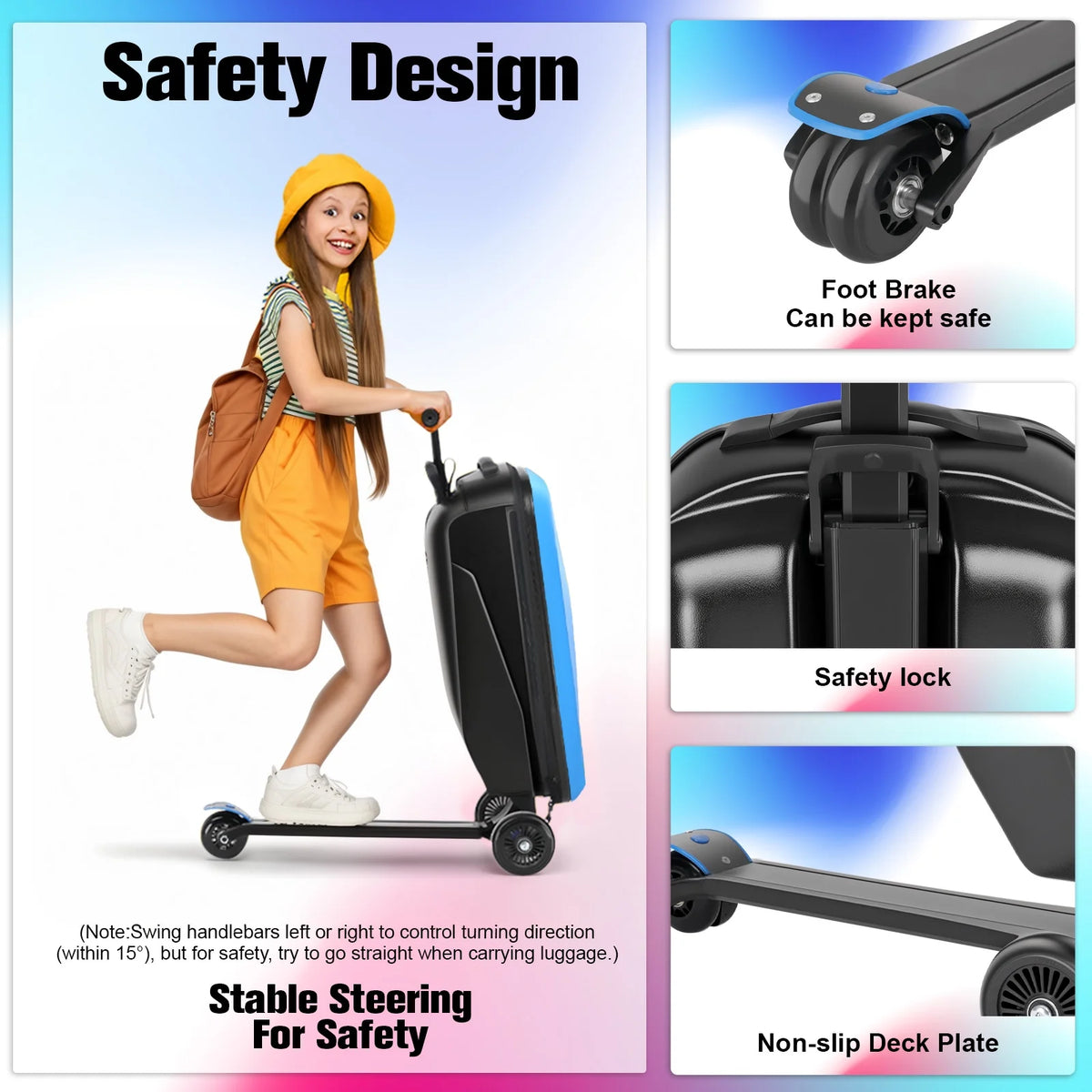 Valise à roulettes Advwin pour enfants et adultes, valise rigide sur laquelle les enfants de 4 à 15 ans peuvent rouler, bagage cabine multifonction léger et pliable avec roulettes, pour enfants et adolescents, rose