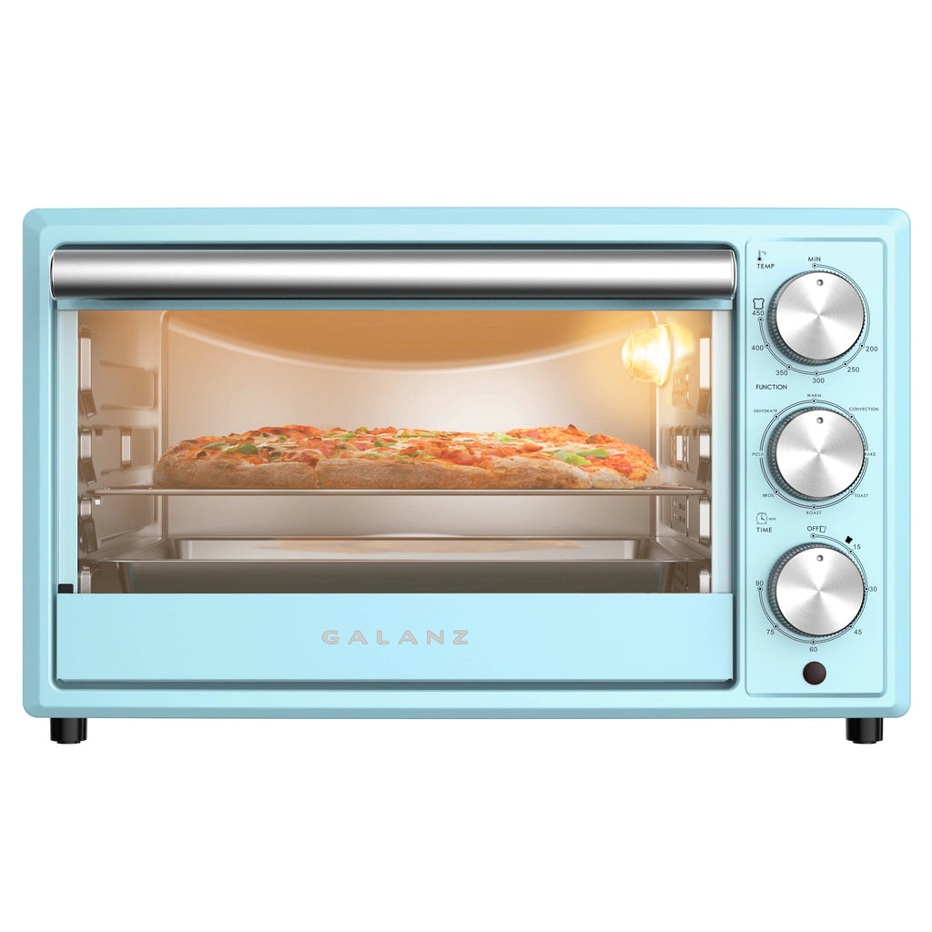 Four grille-pain rétro Galanz, convection naturelle, voyant lumineux, 8 programmes de cuisson, 1 500 W, 120 V, capacité de 0,9 pi³, bleu