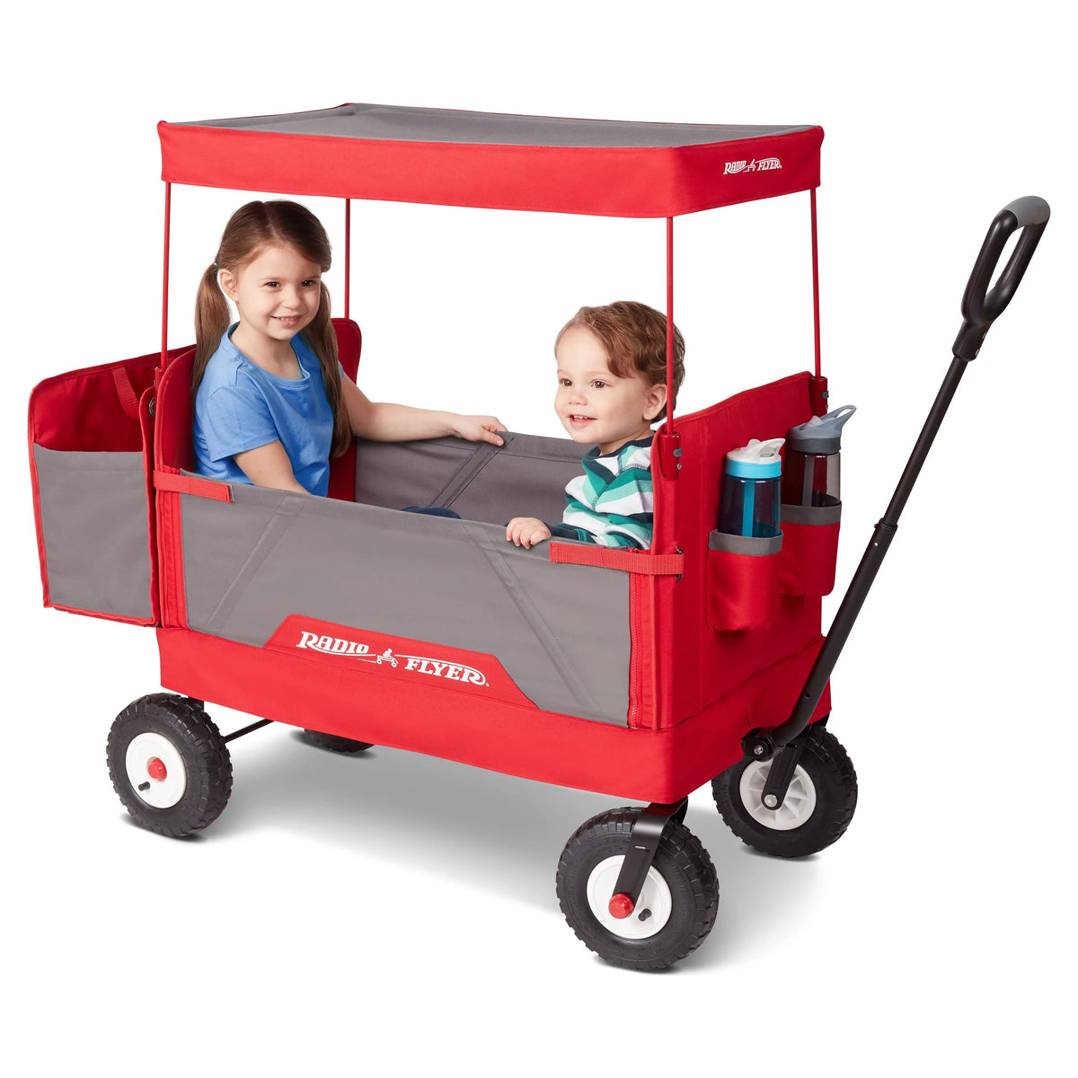 Radio Flyer, chariot tout-terrain 3-en-1 EZ Fold avec capote, rouge et gris, pneus gonflables
