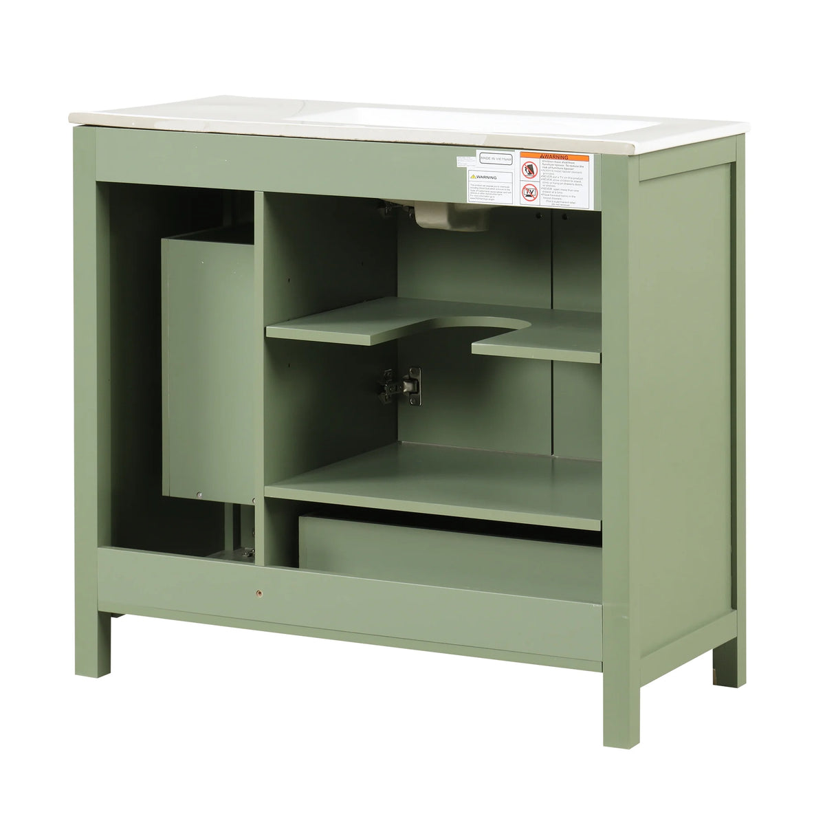 Meuble-lavabo de salle de bains Harper & Bright Designs 30 avec lavabo, armoire de salle de bains avec plateau en céramique, portes et tiroir de rangement multifonctionnels, vert