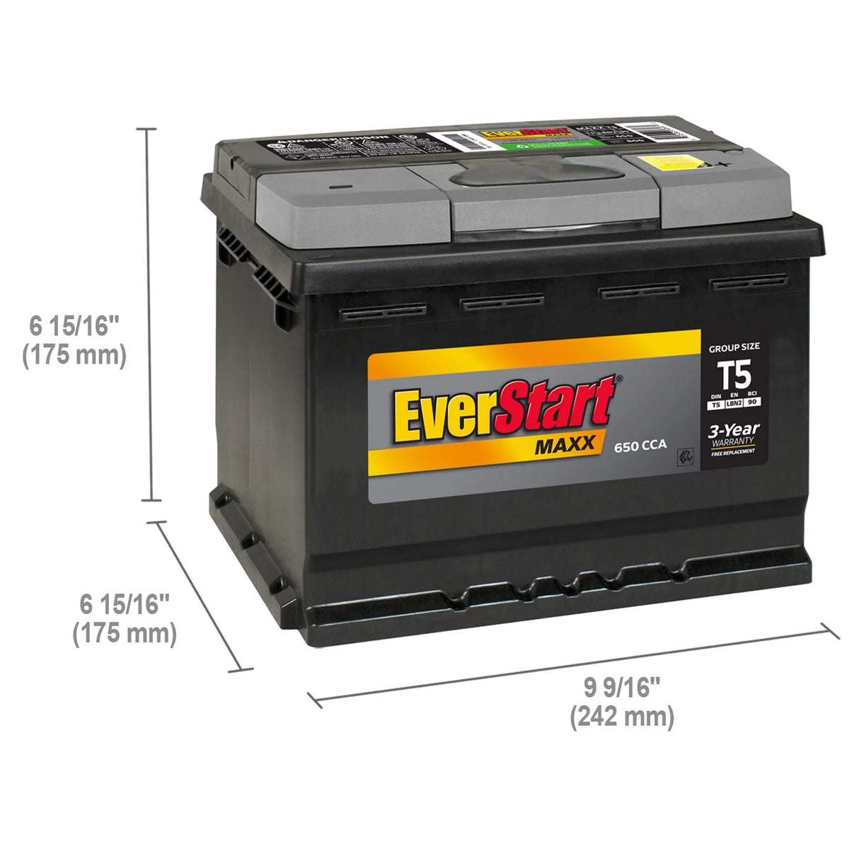 Batterie automobile au plomb-acide EverStart Maxx, groupe T5, 12 volts, 650 CCA, 95 RC