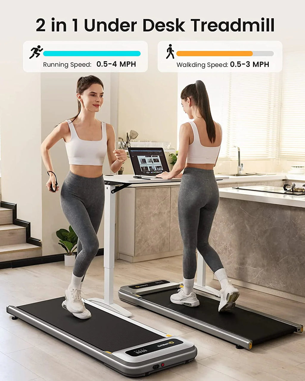 UREVO Tapis de marche sous bureau, 2,25 CV, capacité de 265 lb pour le bureau et la maison avec télécommande