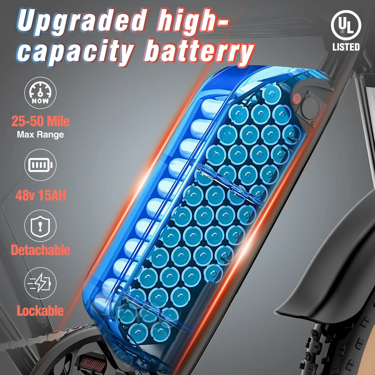 Vélo électrique Ridstar pour adultes, 1200 W, 32 mi/h, moto tout-terrain électrique 48 V 20 Ah, vélo de montagne à pneus larges de 20 pouces et 7 vitesses, UL2849