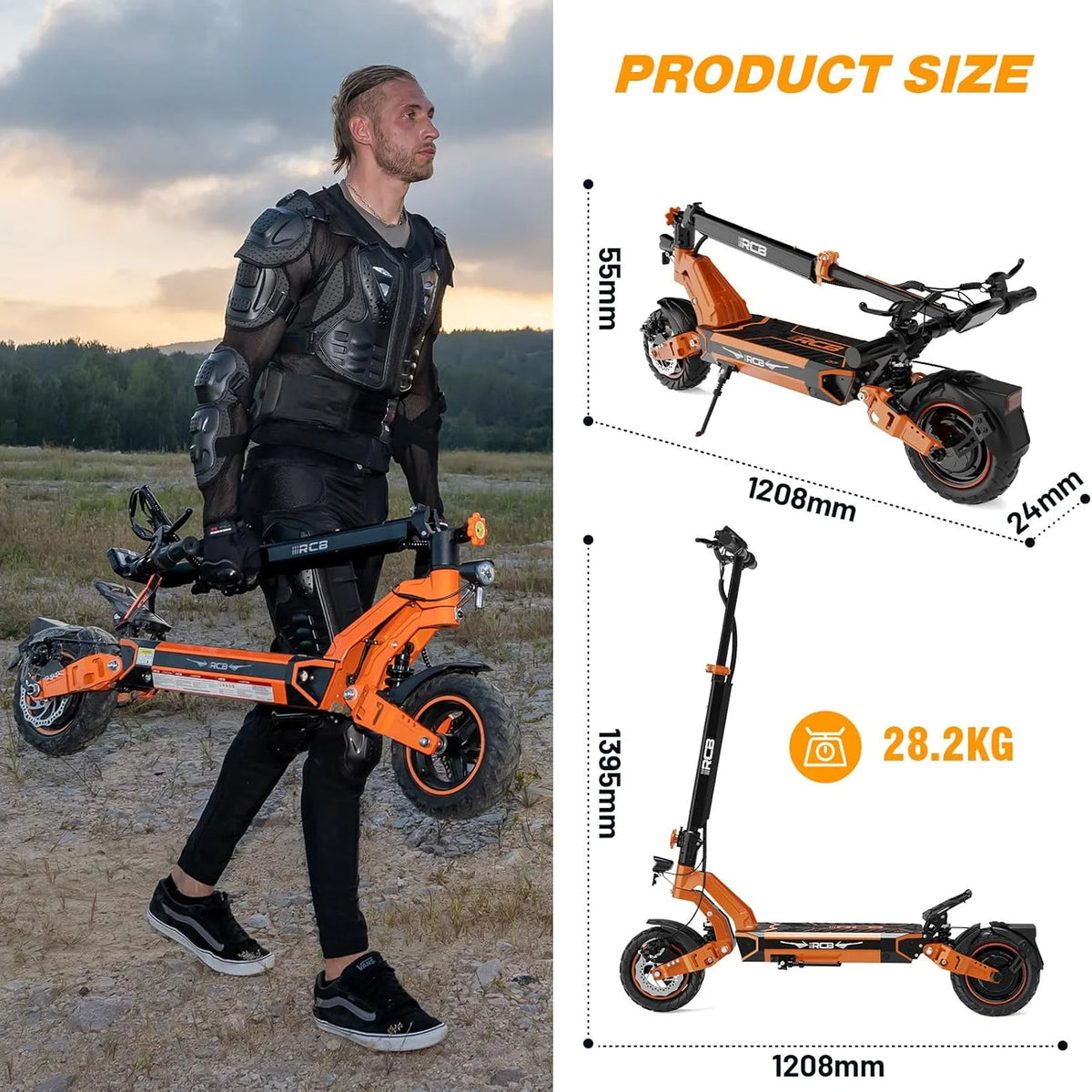 Trottinette électrique pour adultes, autonomie max. 70 miles, moteur 1000 W, batterie 48 V 27 Ah, 4 pneus anti-crevaison, double amortisseur, commande par application et NFC - RCB D7PRO