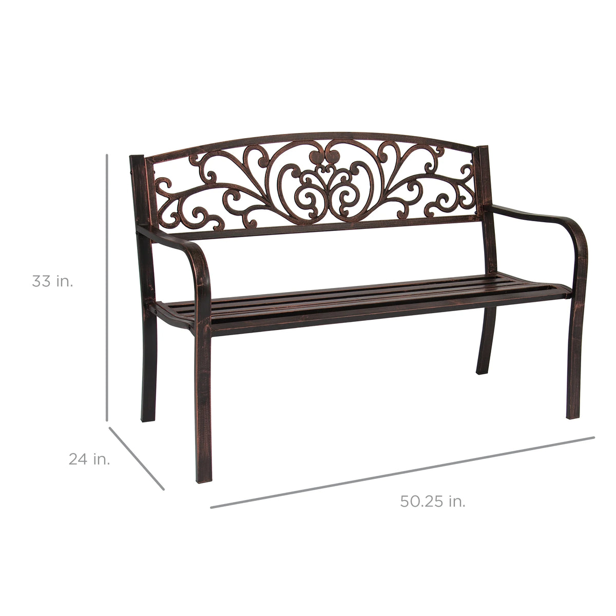 Best Choice Products Banc en Acier d'Extérieur Jardin Patio Porche Meuble avec Dossier à Motif Floral - Noir