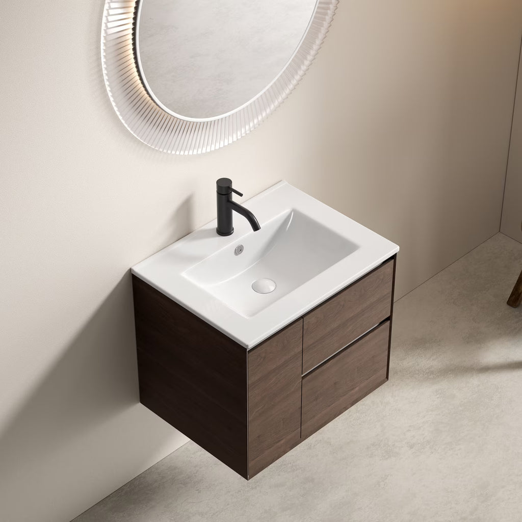 Plan de toilette de salle de bain Lisonu de 24 pouces avec lavabo intégré, en céramique blanche de porcelaine avec vasque ovale pour une salle de bain épurée et moderne