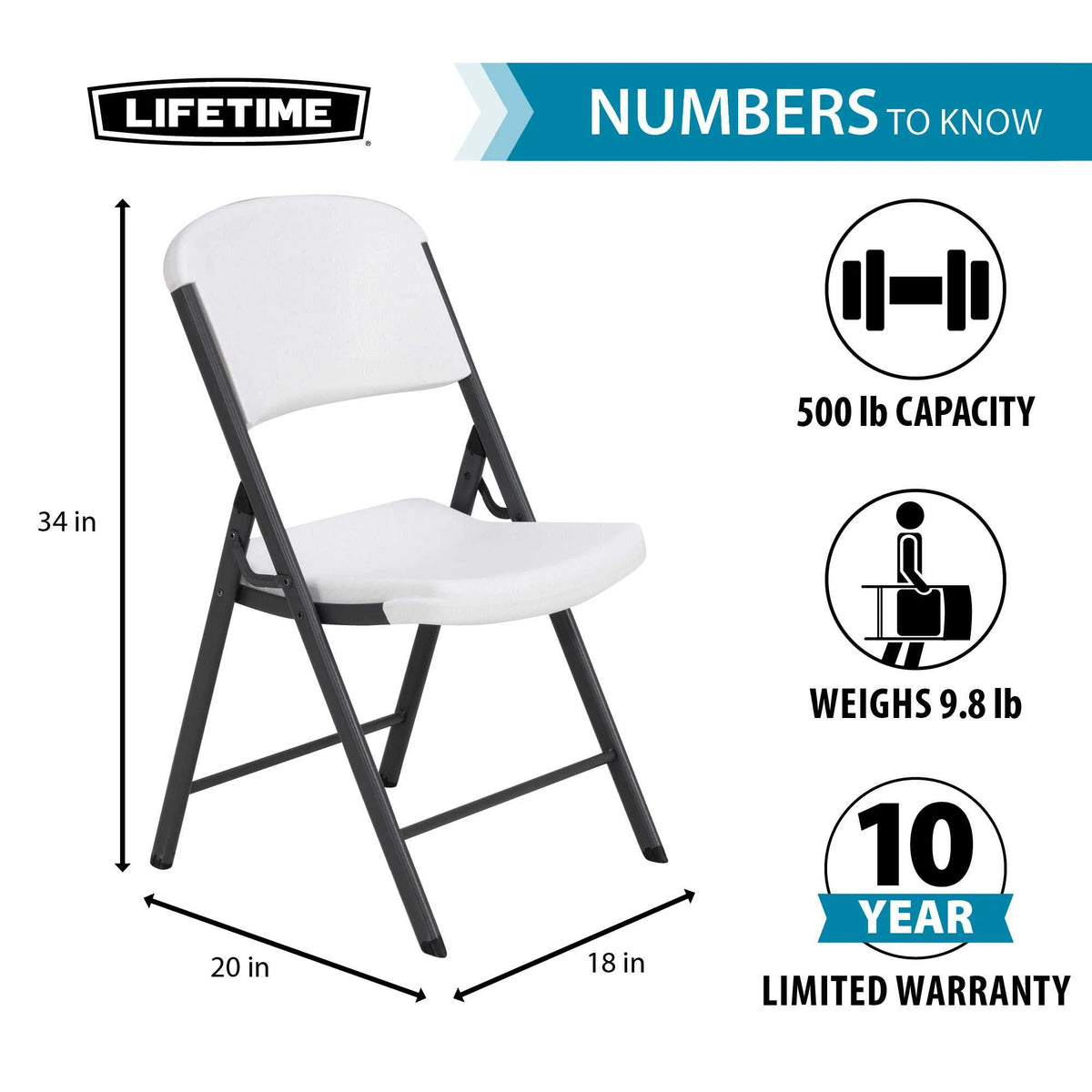 Lifetime (4) tables rectangulaires empilables de 8 pieds et (32) chaises, ensemble intérieur/extérieur de qualité commerciale, granit blanc (80410)