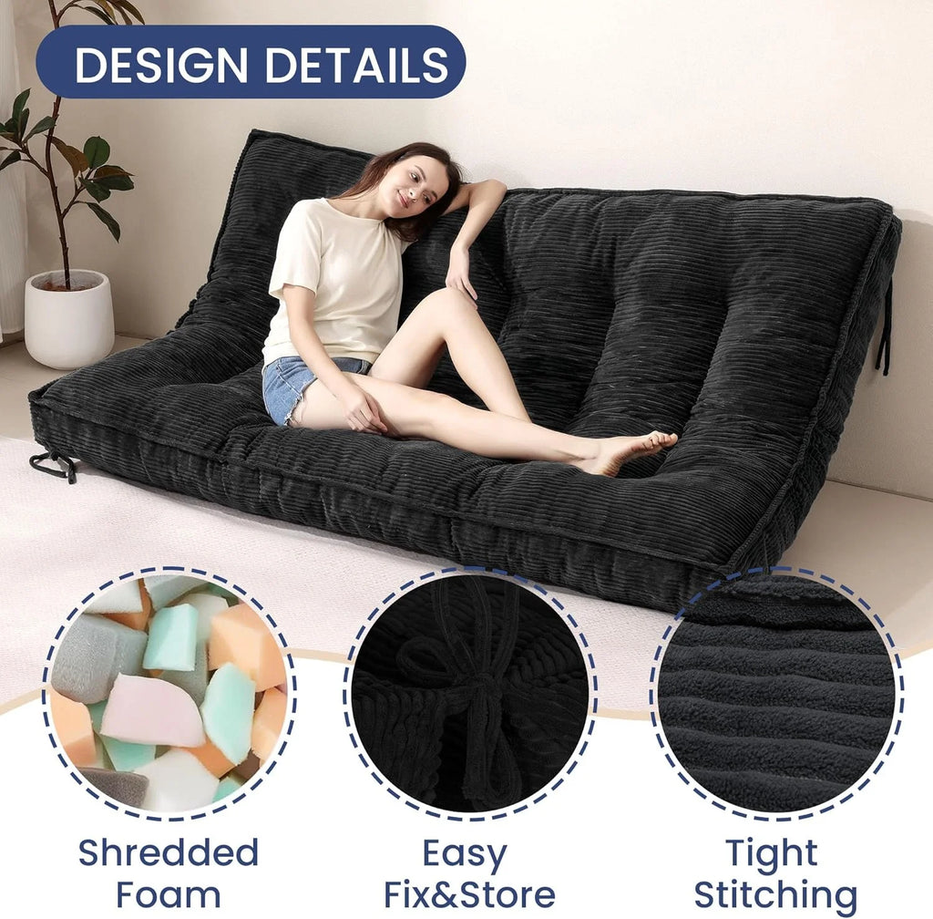 Matelas Futon 8 Pouces Taille Double, Canapé-Lit Futon Extra Épais Matelas Japonais Amélioré Matelas Futon au Sol pour Adultes Matelas Futon Japonais Pliable 8, Noir (Cadre Non Inclus)