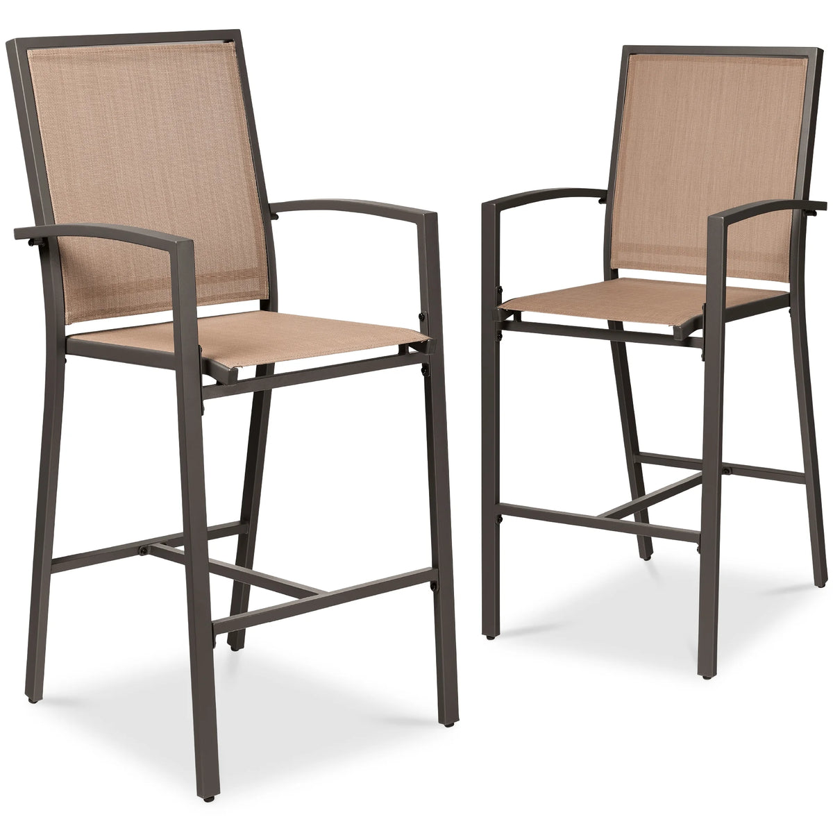 Best Choice Products Lot de 2 tabourets de bar d'extérieur, Chaises de patio hauteur bar avec maille toutes saisons - Noir/Noir