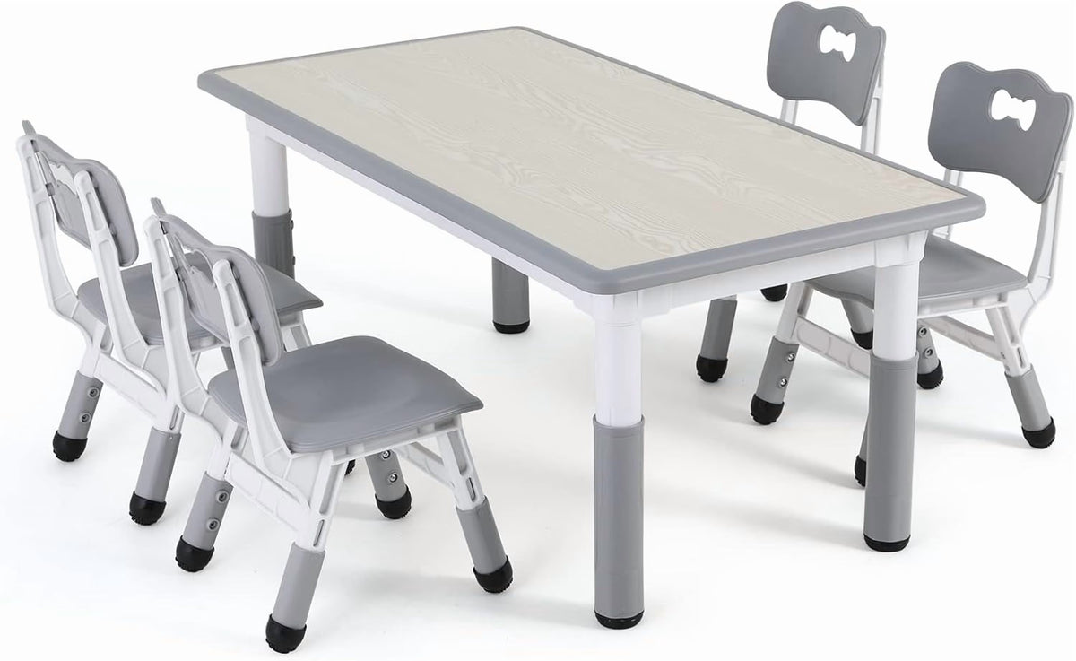 Ensemble table et 4 chaises pour enfants LAZY BUDDY, bureau réglable en hauteur pour tout-petits avec plateau graffiti, ensemble de table d’activités pour enfants pour crèche et maison