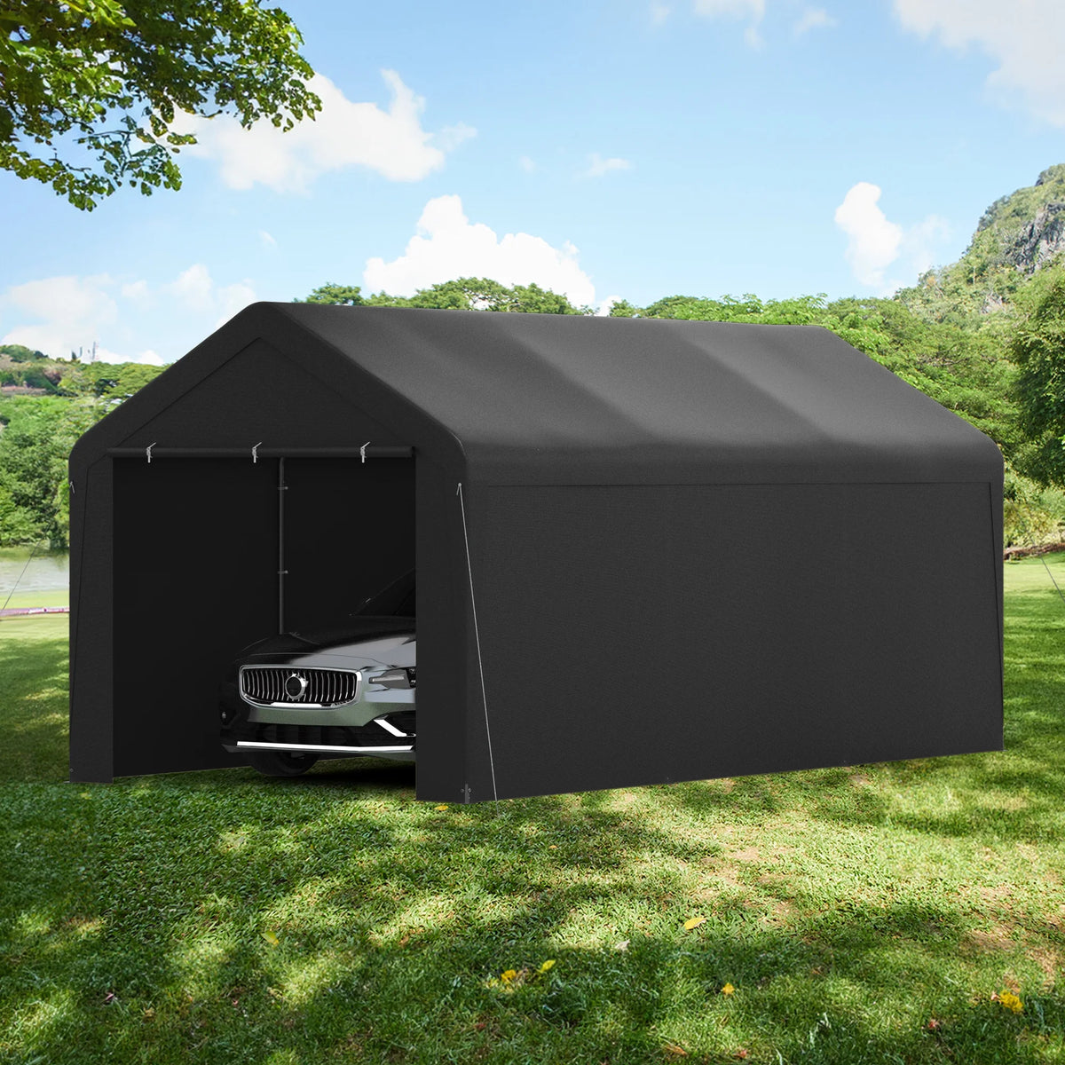 GOJOOASIS Carport, 10 x 20 Abri de voiture robuste avec paroi amovible, Garage portable en PE résistant à l'eau avec bâche toutes saisons Beige