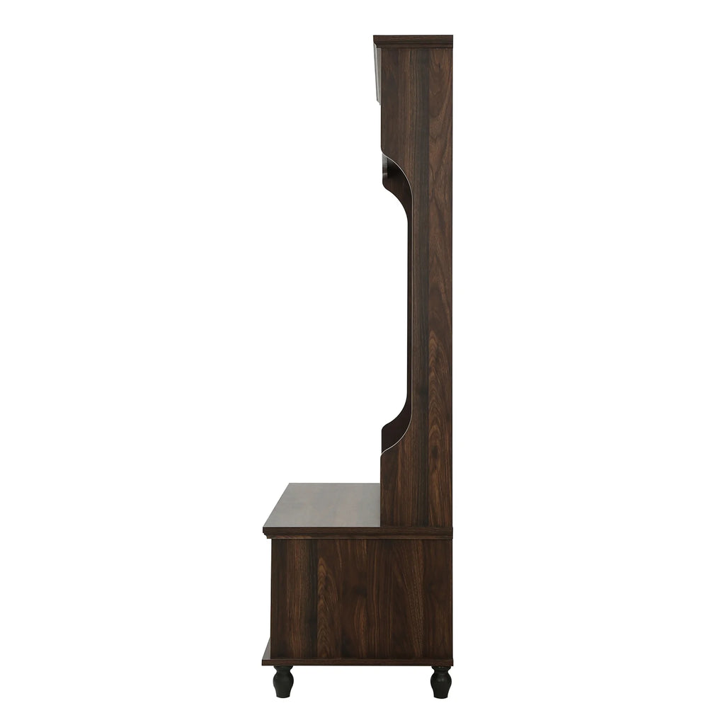 Vestiaire d’entrée avec banc rembourré et patères, banc d’entrée avec 3 crochets, 3 étagères ouvertes, 2 tiroirs et placards de rangement, banc de vestibule avec rangements et crochets pour entrée, vestibule ou couloir (beige)
