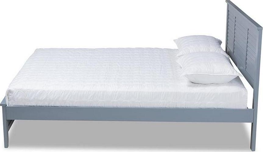 Lit plateforme double en bois avec finition grise, moderne et contemporain Adela de Baxton Studio