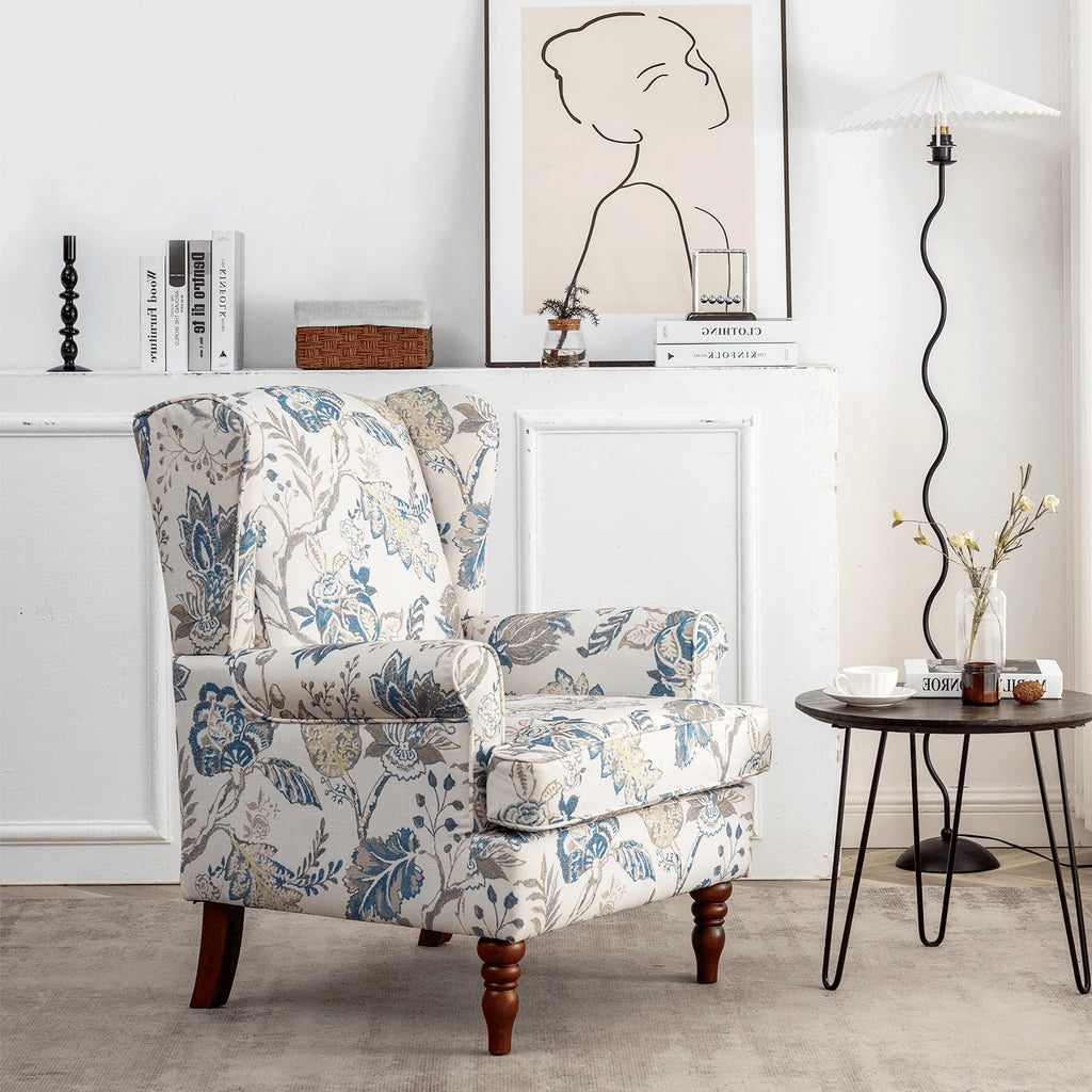 Fauteuil d'appoint rembourré Hommow, Fauteuil en tissu à imprimé floral,Bleu