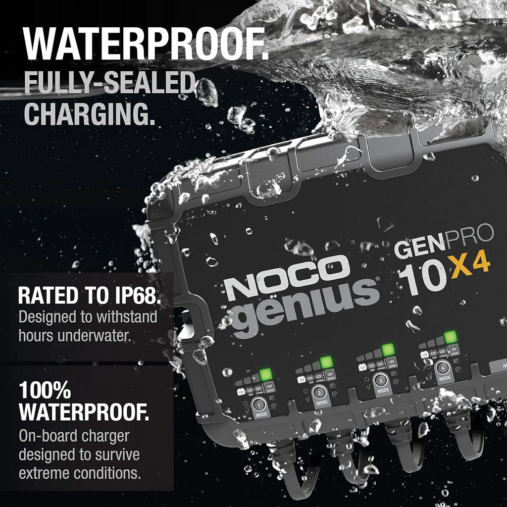 NOCO Genius GENPRO10X4 : Chargeur et mainteneur de charge 12 V à 4 canaux, 40 A (10 A/canal) pour batteries embarquées