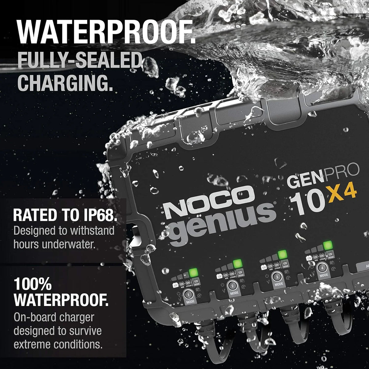 NOCO Genius GENPRO10X4 : Chargeur et mainteneur de charge 12 V à 4 canaux, 40 A (10 A/canal) pour batteries embarquées