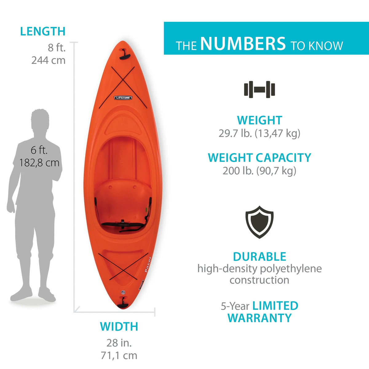 Kayak à pédales Lifetime Pacer de 8 pi, à cockpit ouvert, vert (91032)