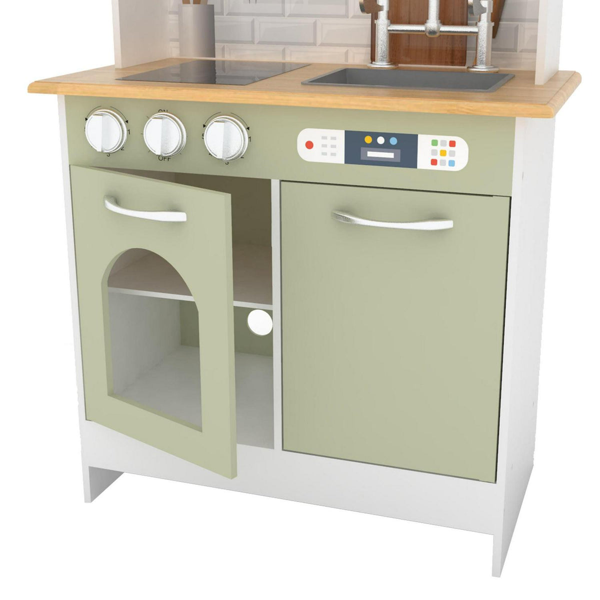 Teamson Kids Little Chef Ensemble de cuisine moderne Boston. Ensemble d'accessoires de 9 pièces. Four. Micro-ondes. Brûleur. Évier. Blanc/Vert