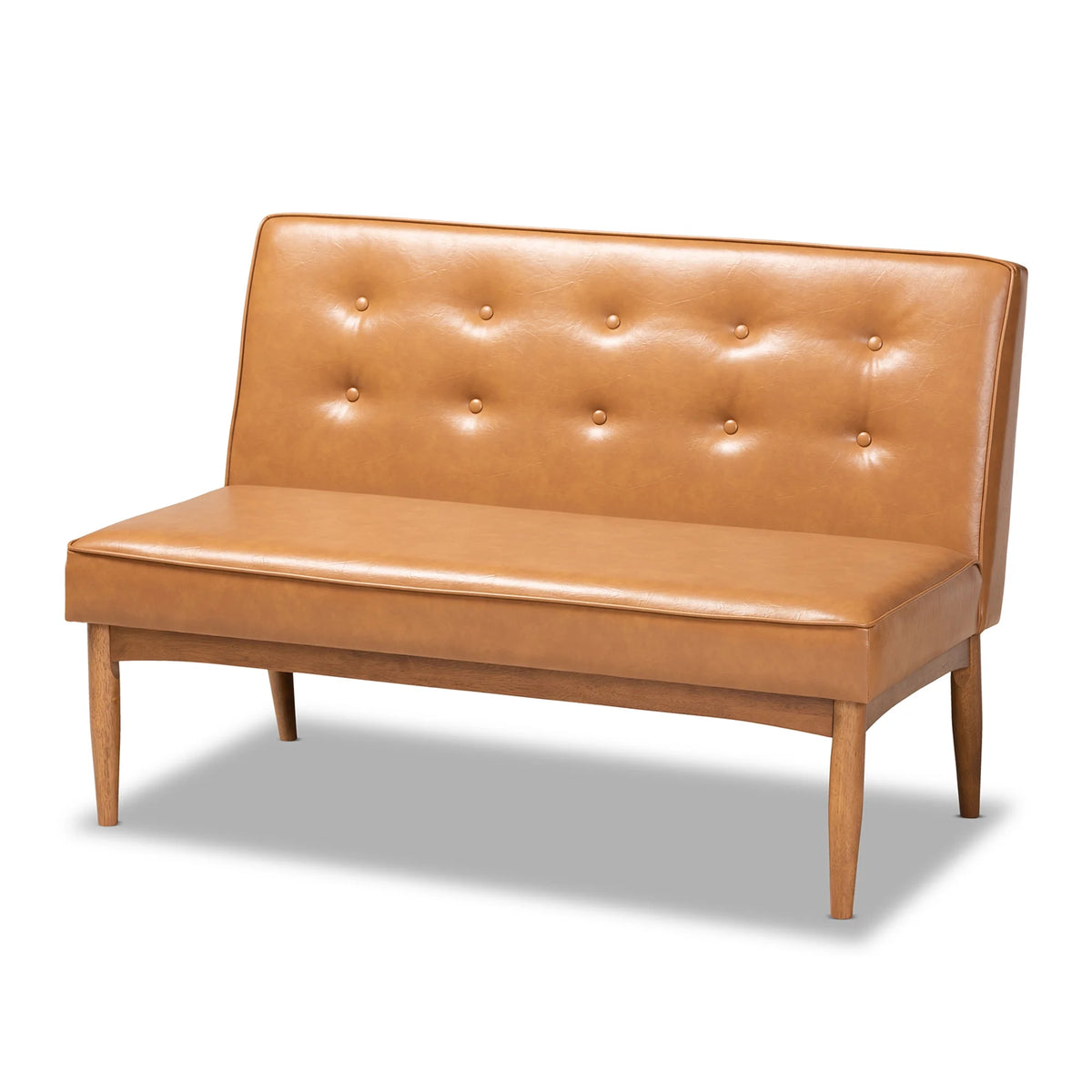 Baxton Studio Arvid Canapé d'angle de salle à manger 2 pièces avec banc, style moderne du milieu du siècle, rembourré en similicuir beige et bois avec finition brun noyer