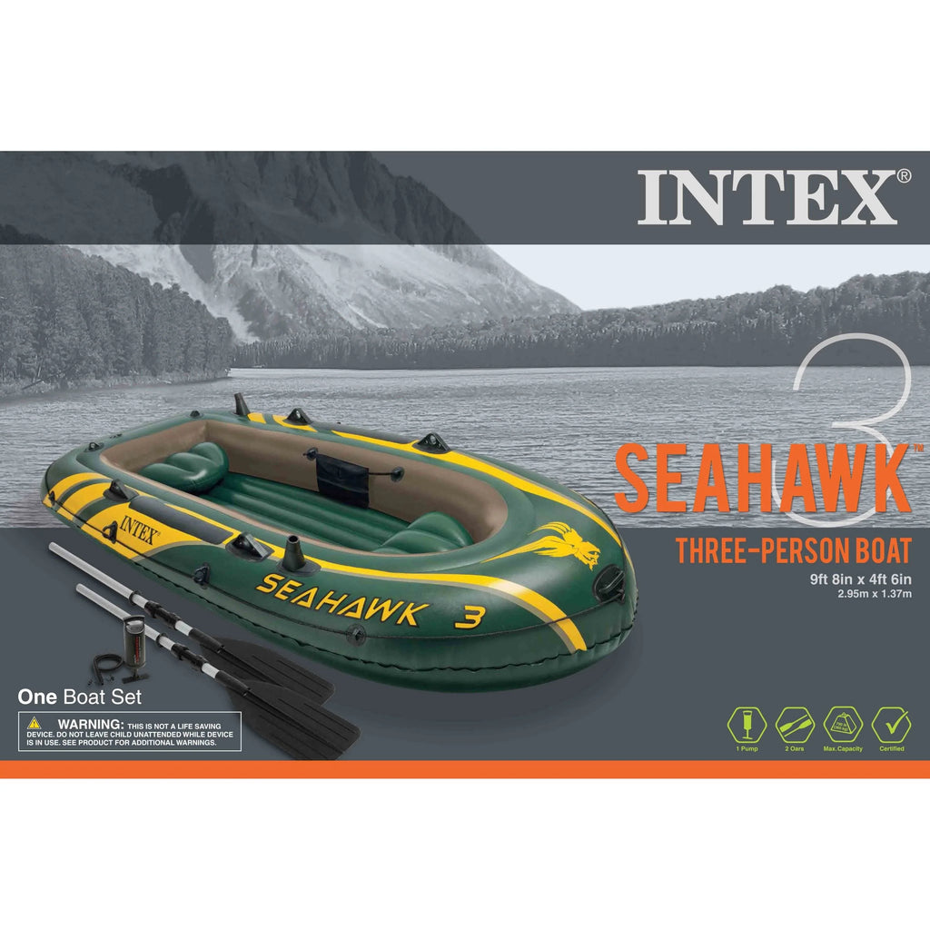 Ensemble de bateau gonflable Intex Seahawk pour 3 personnes avec rames en aluminium et pompe (Lot de 2)