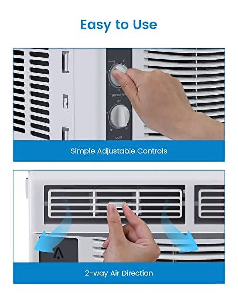 Climatiseur de fenêtre Danolapsi 5 000 BTU, unité de climatisation avec commandes mécaniques faciles à utiliser et filtre réutilisable, refroidissement efficace pour les petites surfaces, refroidit jusqu’à 150 pi², 110-115 V