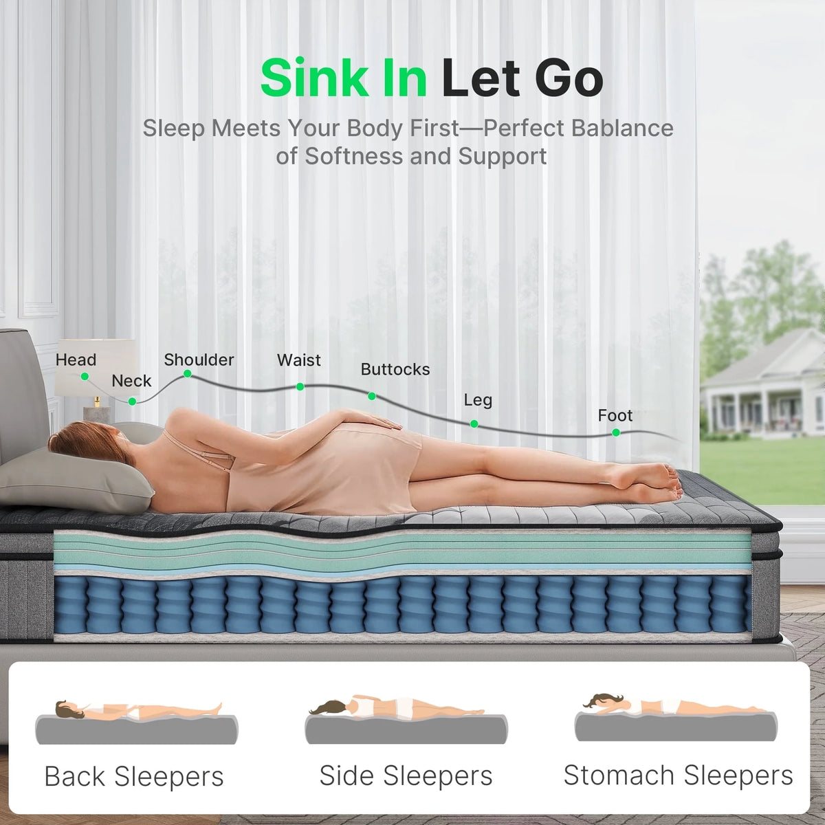 Matelas simple BEHOST de 25,4 cm, matelas écologique en mousse à mémoire de forme certifié CertiPUR-US, matelas hybride simple à ressorts ensachés sans transfert de mouvement