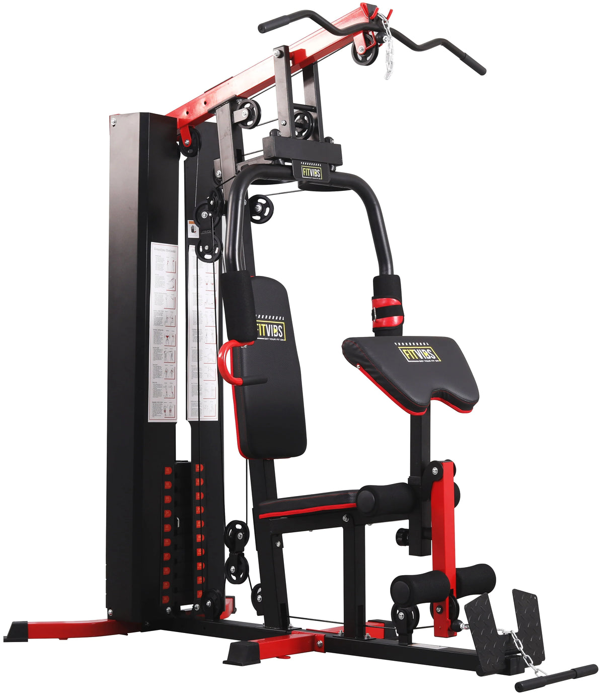 Système de musculation à domicile Fitvids LX750 avec 150 kg de résistance, colonne de poids de 55 kg, une station, livré avec une vidéo d’instructions d’installation, expédié en 5 colis