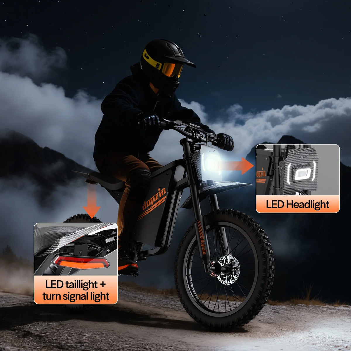 Moto tout-terrain électrique pour adultes, 60 V 35 Ah, 3 000 W, 45 mi/h et autonomie de 37 à 68 mi, vélo de montagne tout-terrain à pneus larges de 25 po, UL2849