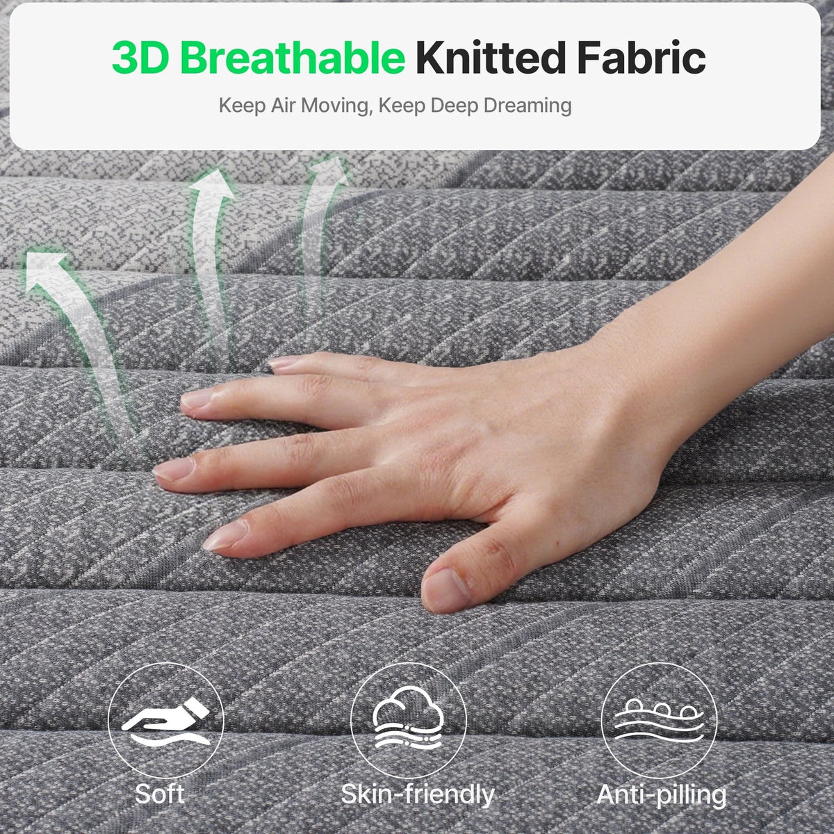 Matelas simple BEHOST de 25,4 cm, matelas écologique en mousse à mémoire de forme certifié CertiPUR-US, matelas hybride simple à ressorts ensachés sans transfert de mouvement