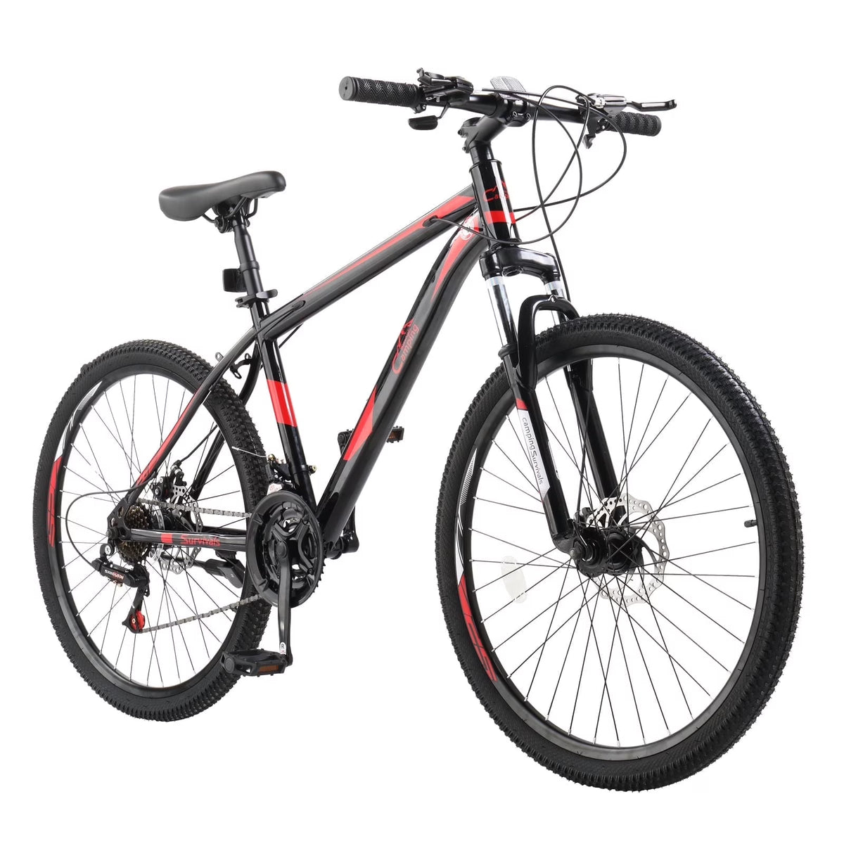 Vélo VTT léger UBesGoo 26 Explorer, 21 vitesses pour homme et femme, freins à disque et suspension, rouge/noir