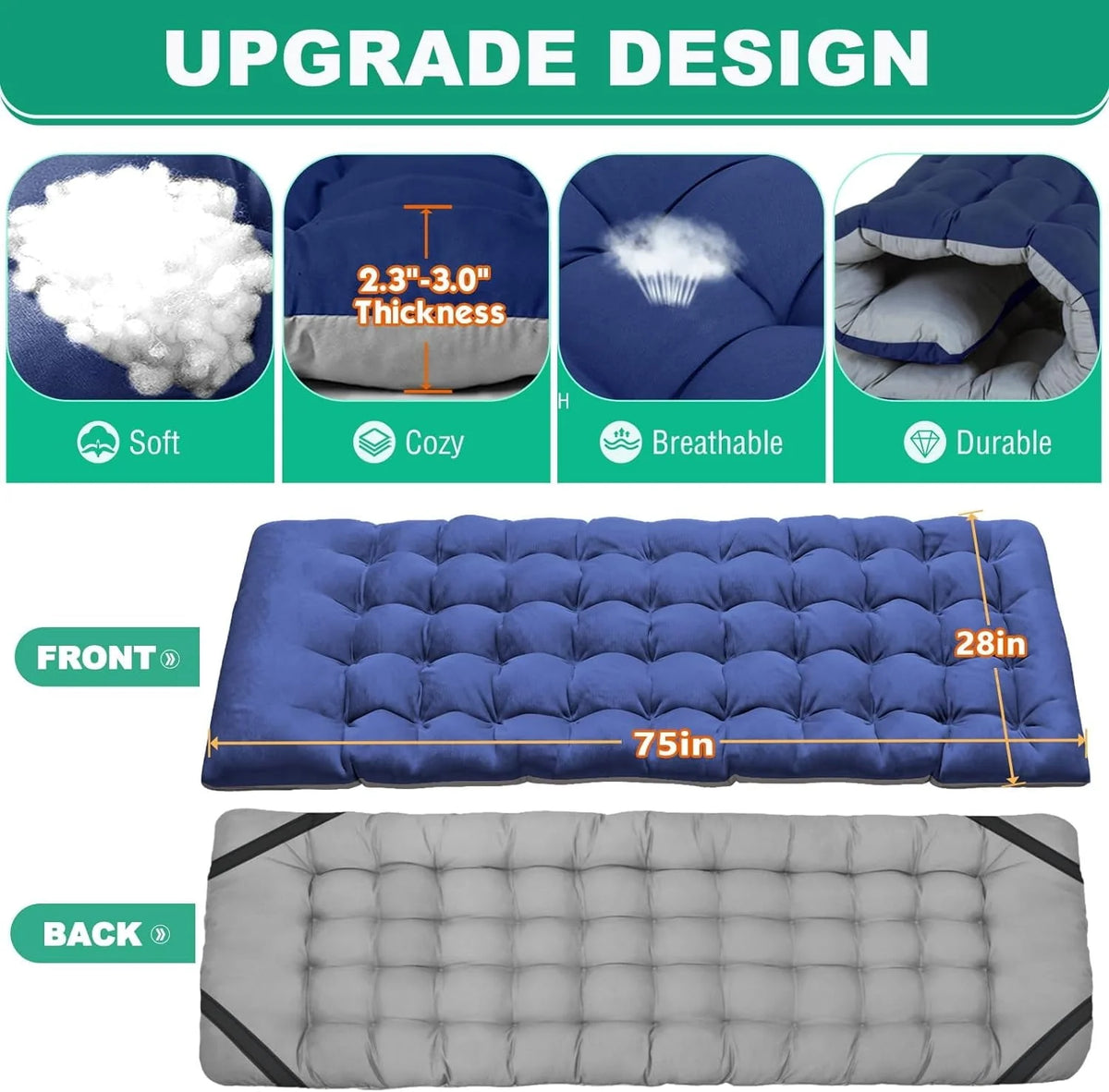 Lot de 2 lits pliants Slsy avec matelas réversible de 8,4 cm, lits de camping pliants 75 × 28 avec sac de transport, lits d’appoint portables