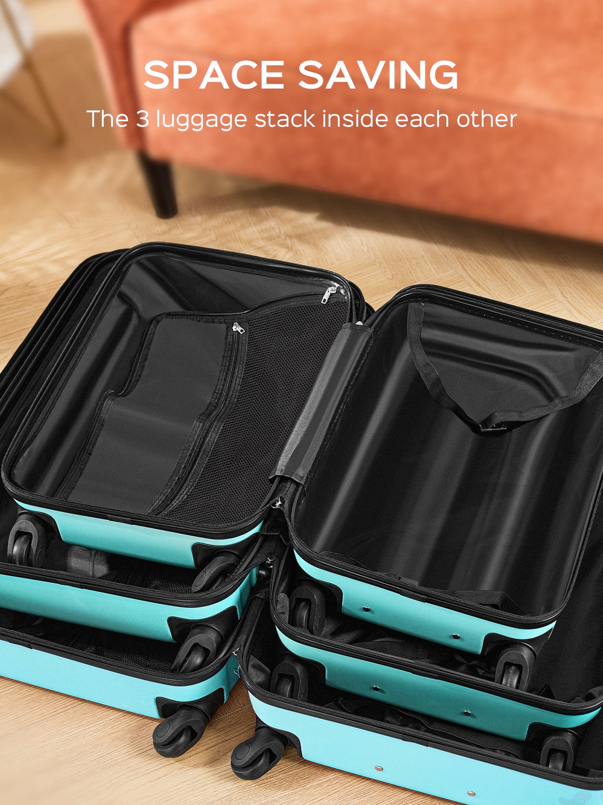 Ensemble de 9 pièces comprenant 3 valises rigides de 20, 24 et 28 pouces, 6 sacs de rangement et valises de voyage à roulettes, rose