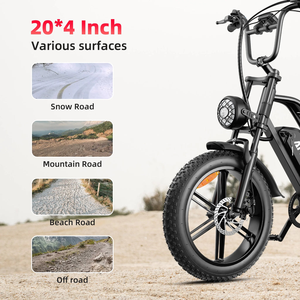 Vélo électrique AMYET G60 Peak 1500W, VTT électrique à pneus larges 20 pouces, 48V 20Ah 32MPH pour adultes, suspension intégrale UL2849