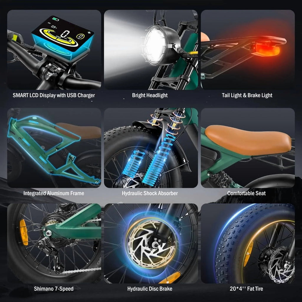 Moto tout-terrain électrique SMARTRAVEL ST202 pour adultes avec moteur de 3 000 W (crête), batterie double 52 V 50 Ah, autonomie de plus de 148 km, pneus de moto de 20 pouces, certification UL2849, suspension intégrale