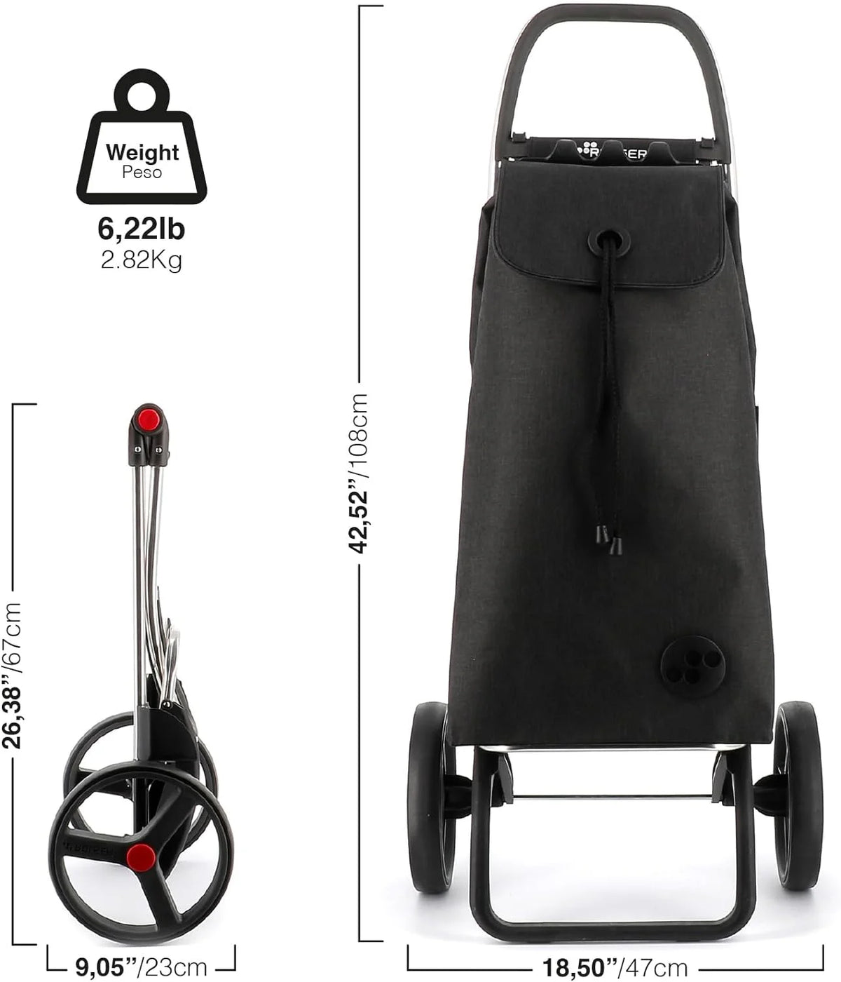 Chariot de courses pliable avec roues | Chariot pliant personnel pour courses | Robuste et portable | Noir